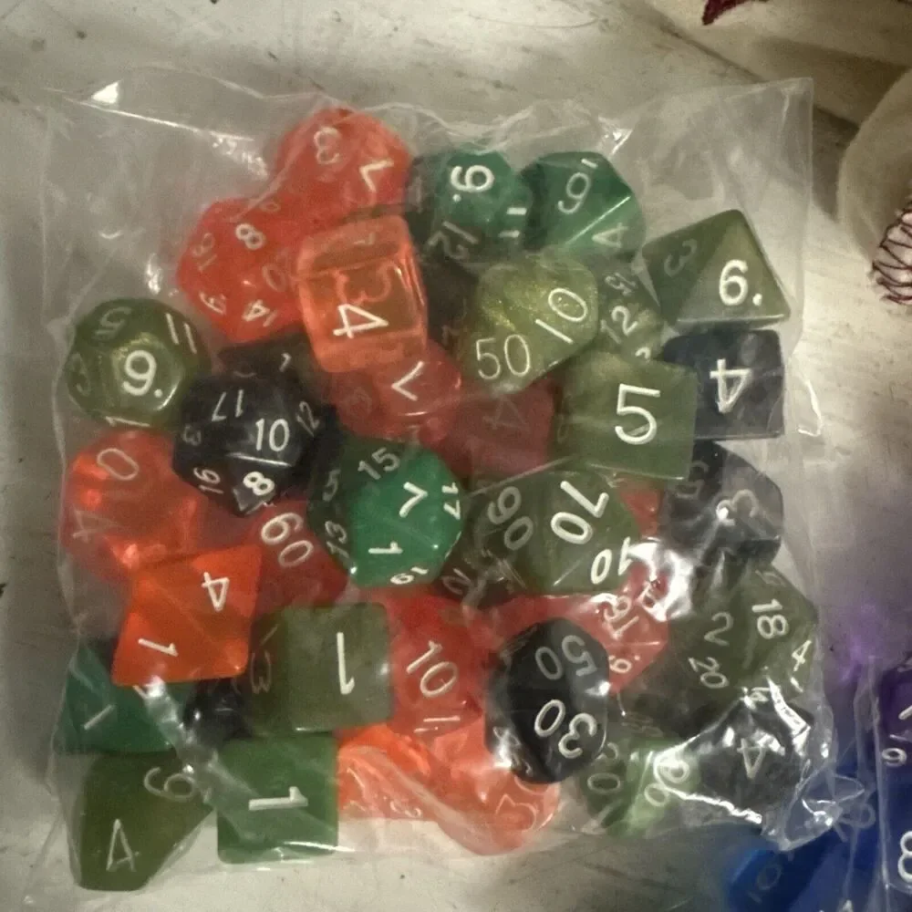 Bags Of Holding Green Blue Orange Purpl Polyhedral Dice Set DnD Dungeons Dragons